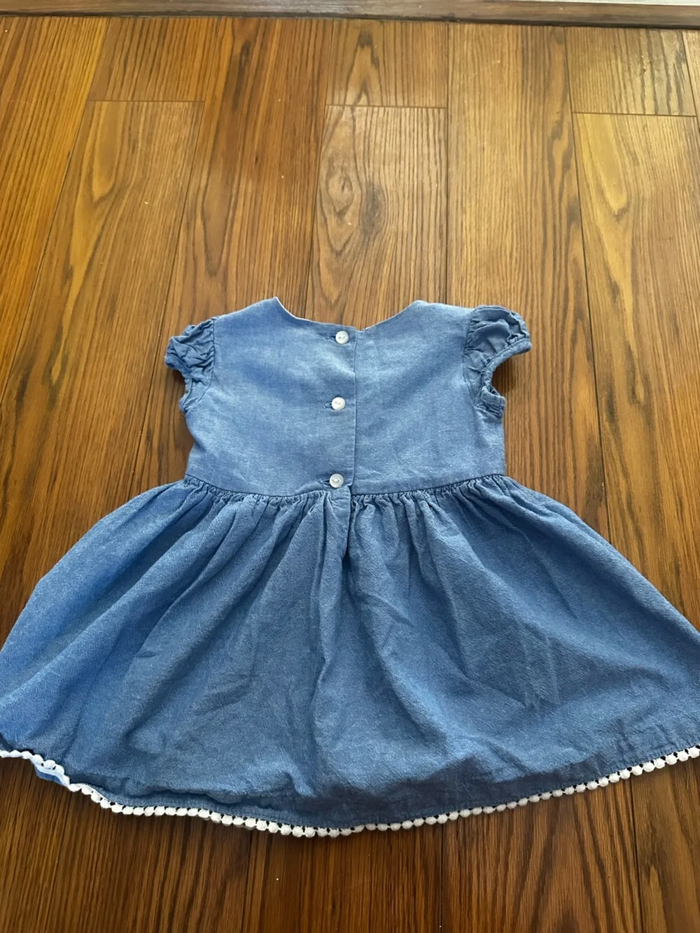 Bonnie Jean Blue Denim-Look Dress with White Floral Appliqué